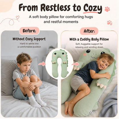 Green Dinosaur U Shaped Kids Body Pillow - Plush Toddler Comfort Pillow