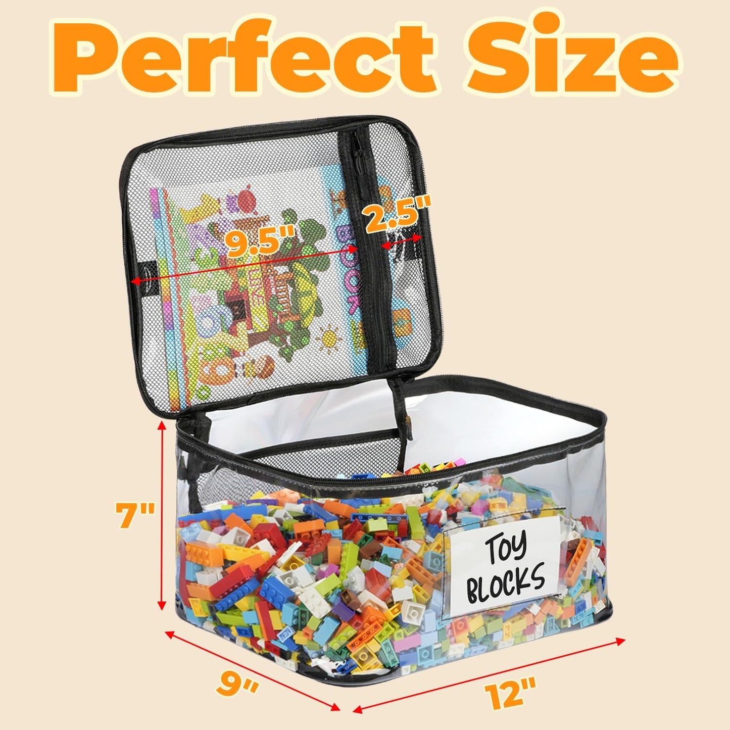Skiennix Extra Large Toy Storage Bags - 6-Pack Reusable Clear TPU Waterproof Organizers for Kids' Toys, Games & More