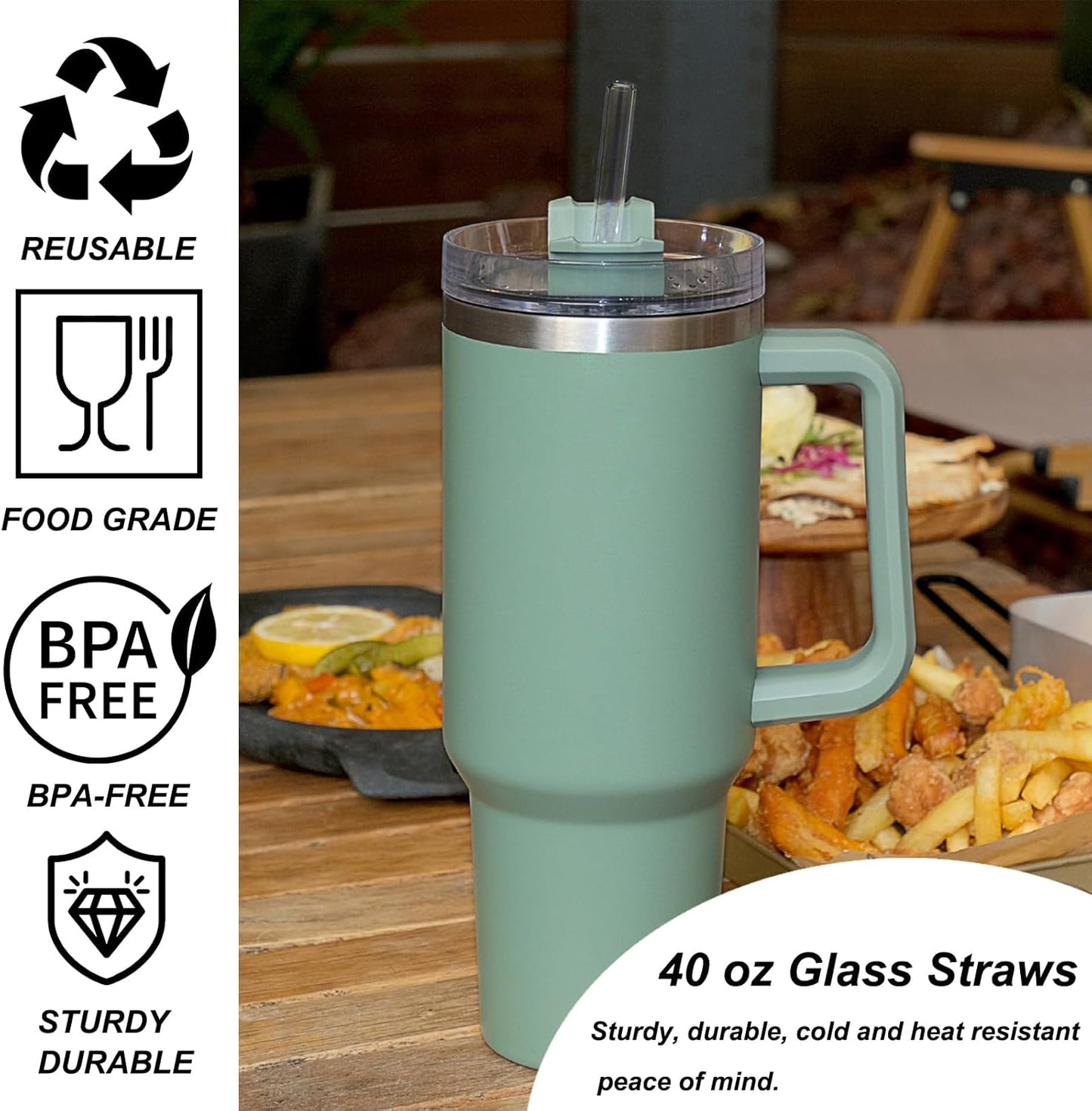 Skiennix Clear Glass Straws - Reusable & Shatterproof for Stanley 40 oz/30 oz Tumblers | 6 Pack with Cleaning Brush