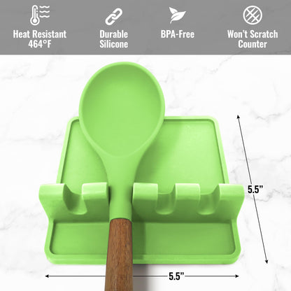 Zulay Kitchen Silicone Utensil Rest with Drip Pad for Multiple Utensils - BPA-Free, Heat-Resistant Spoon Rest & Spoon Holder for Stove Top - Kitchen Utensil Holder for Ladles & Tongs - Green