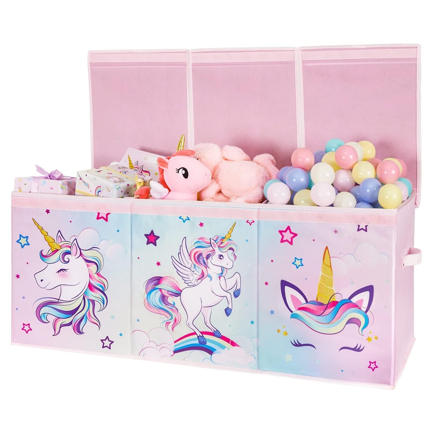WERNNSAI Extra Large Toy Chest - Unicorn Toy Box Chest Organizer with Flip-Top Lid Collapsible Sturdy Storage Bin with Handles 38 x 13 x 16 Inch for Kids Girls Pink Closet Nursery Living Room Bedroom