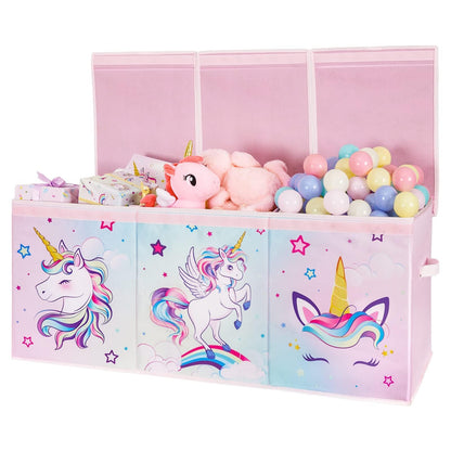 WERNNSAI Extra Large Toy Chest - Unicorn Toy Box Chest Organizer with Flip-Top Lid Collapsible Sturdy Storage Bin with Handles 38 x 13 x 16 Inch for Kids Girls Pink Closet Nursery Living Room Bedroom