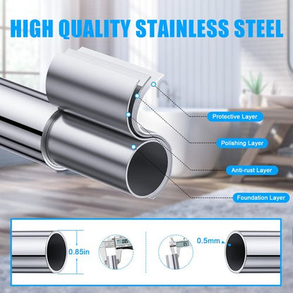 TEECK Shower Curtain Rod, 32-43 inch Adjustable Spring Tension Curtain Rod, Never Rust Anti-Slip Shower Curtain Rod for Bathroom, No Drilling, Never Collapse, Easy to Use, Silver