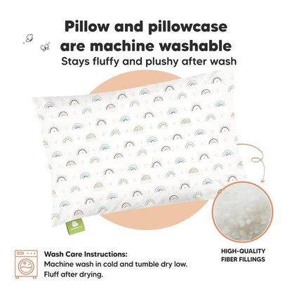 Jolly Rainbow Toddler Pillow - Soft & Breathable Organic Cotton Travel Pillowcase | 13x18 Inches for Ages 2-5