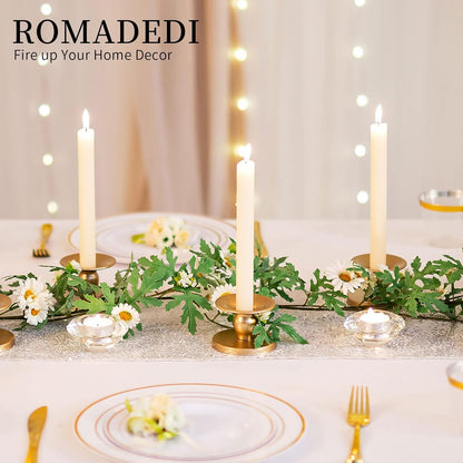 Romadedi Gold Candle Holders - Elegant Pillar & Taper Candle Sticks for Weddings | 4-Piece Set