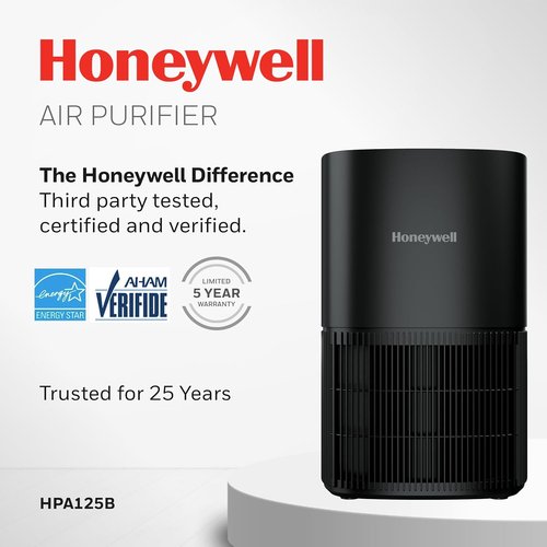 Honeywell HEPA Air Purifier - Compact Design for Small Rooms, 530 Ft² Coverage, 3-in-1 Filter, Black | Reduces Pet Dander, Smoke & Odors