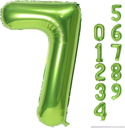 Skiennix Giant Number 7 Balloon - Self-Inflating Foil Helium Decoration for 7th Birthday Party | Green