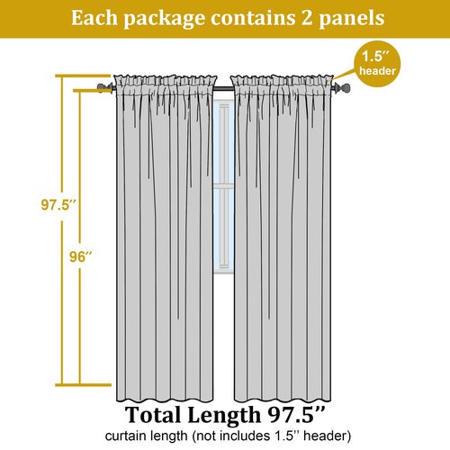 OWENIE Gold Sheer Curtain 96 Inch Long 2 Panels Set, Light Filtering Clear Rod Pocket Soft Sheer Curtain 95 for Bedroom/Living Room, 2Pcs, Each 42" W x 96" L,Gold