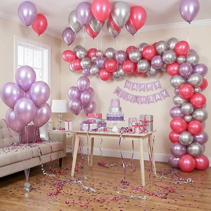 RUBFAC Metallic Pink Balloons - 129-Piece Latex Chrome Balloon Garland Kit for Parties & Events