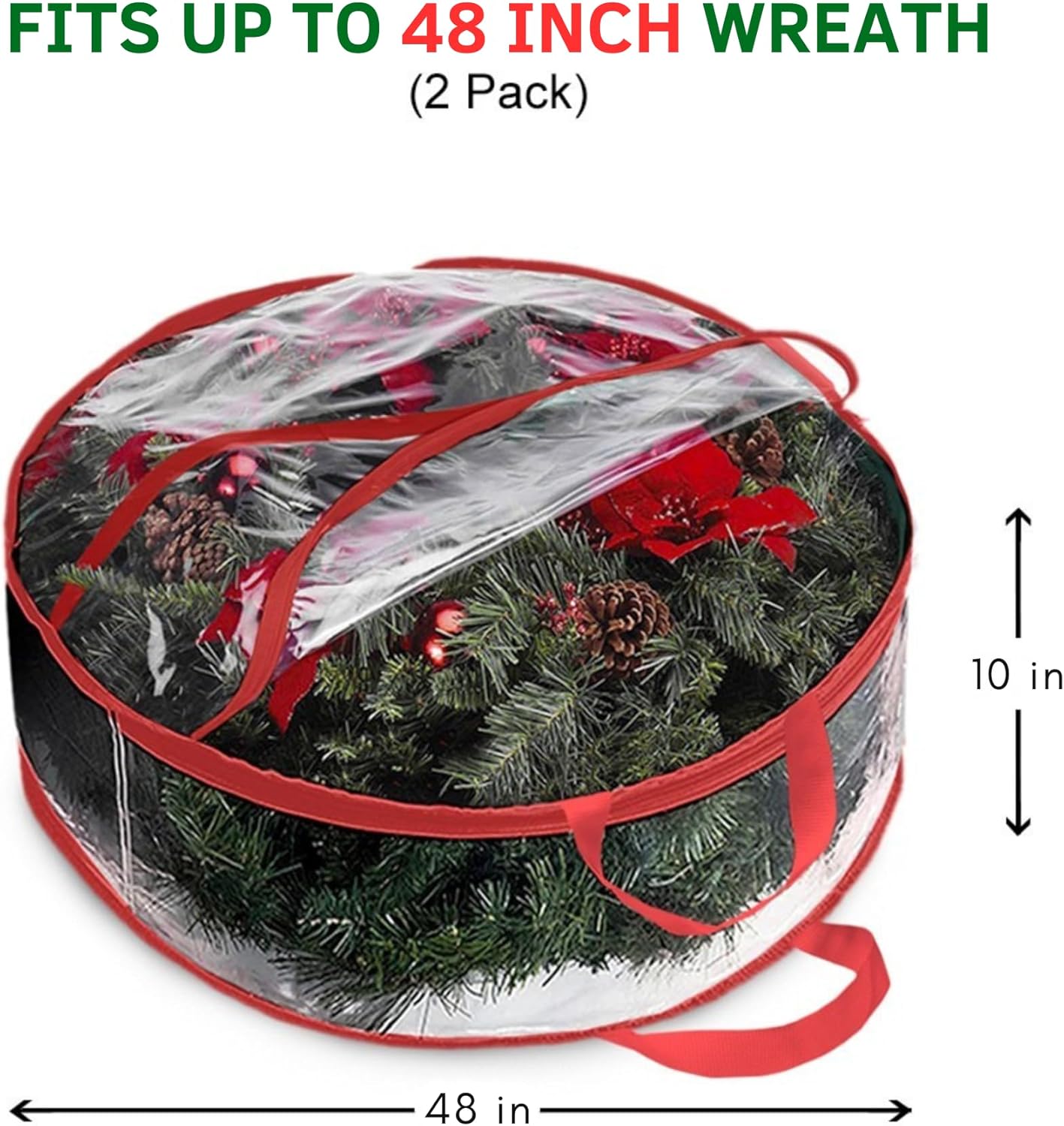 ProPik Christmas Wreath Storage Bag - Waterproof PVC Container for 48-Inch Wreaths | 2-Pack with Handles