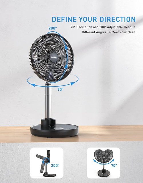 Faraday 12” Oscillating Standing Fan - Portable & Quiet Rechargeable Pedestal Fan with Remote & Timer | Adjustable Height for Home & Office