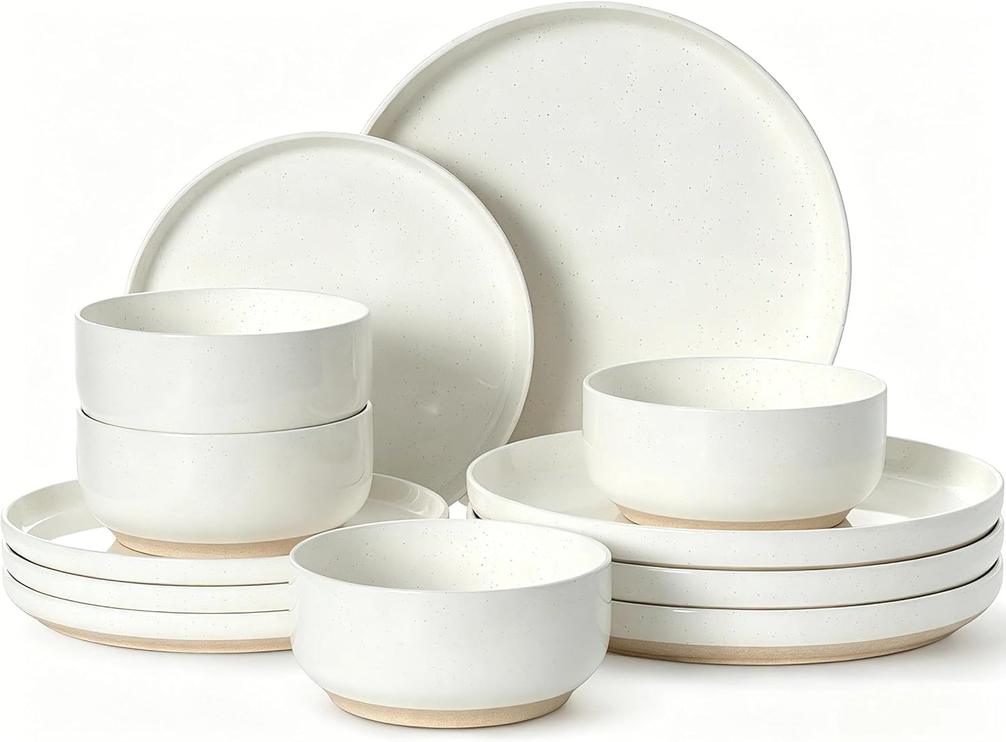 Skiennix Dinnerware Set - 12-Piece Scratch Resistant Plates & Bowls for 4 | Ceramic, Microwave & Dishwasher Safe, Cream White
