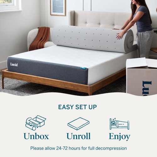 Lucid 4 Inch Bamboo Charcoal Infused Memory Foam Mattress Topper - Queen Size – Moisture and Odor Control - Ventilated - Ultra Plush Feel, Pressure-Relief Bed Topper – CertiPur Certified