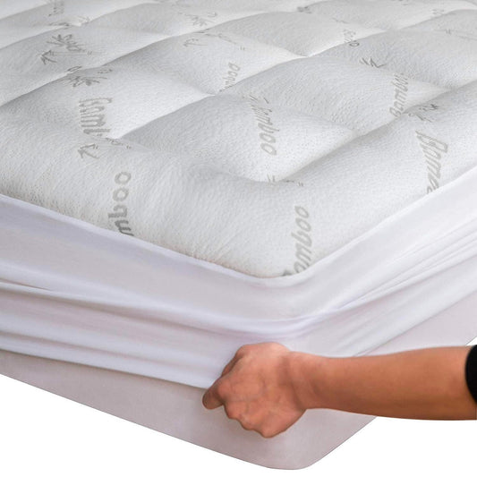 Ultra Soft Queen Size Mattress Topper - Viscose Made from Bamboo Pillow Top Mattress Pad for Back Pain Relief - Naturally Cooling for Hot Sleepers, White