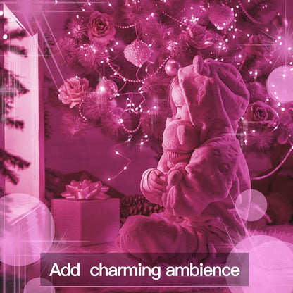 Suddus Pink Solar String Lights - 200 LED Fairy Lights | 66ft Outdoor Twinkle Lights for Halloween Decor, Patio & Yard