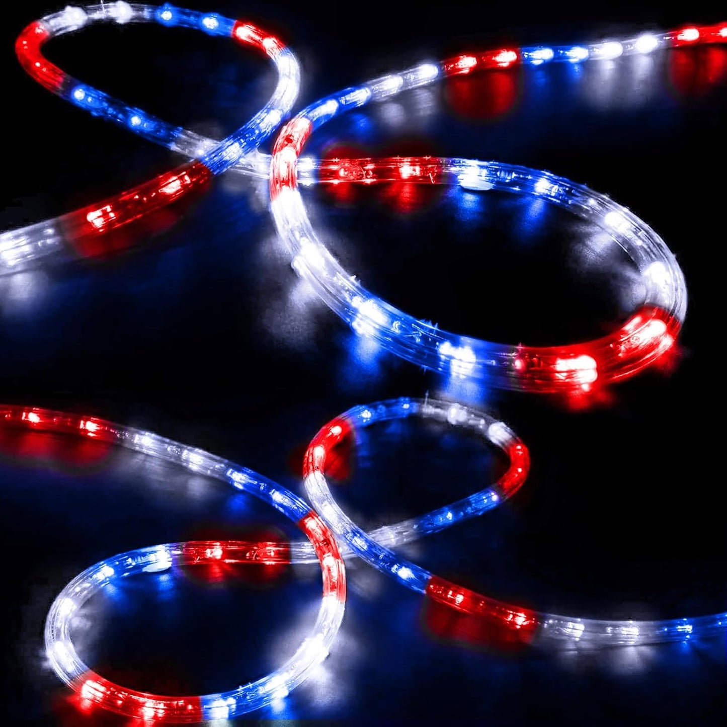 Skiennix 50ft LED Rope Lights - Connectable & Flexible Tube Lighting with 8 Modes | Waterproof Red, White & Blue Decor