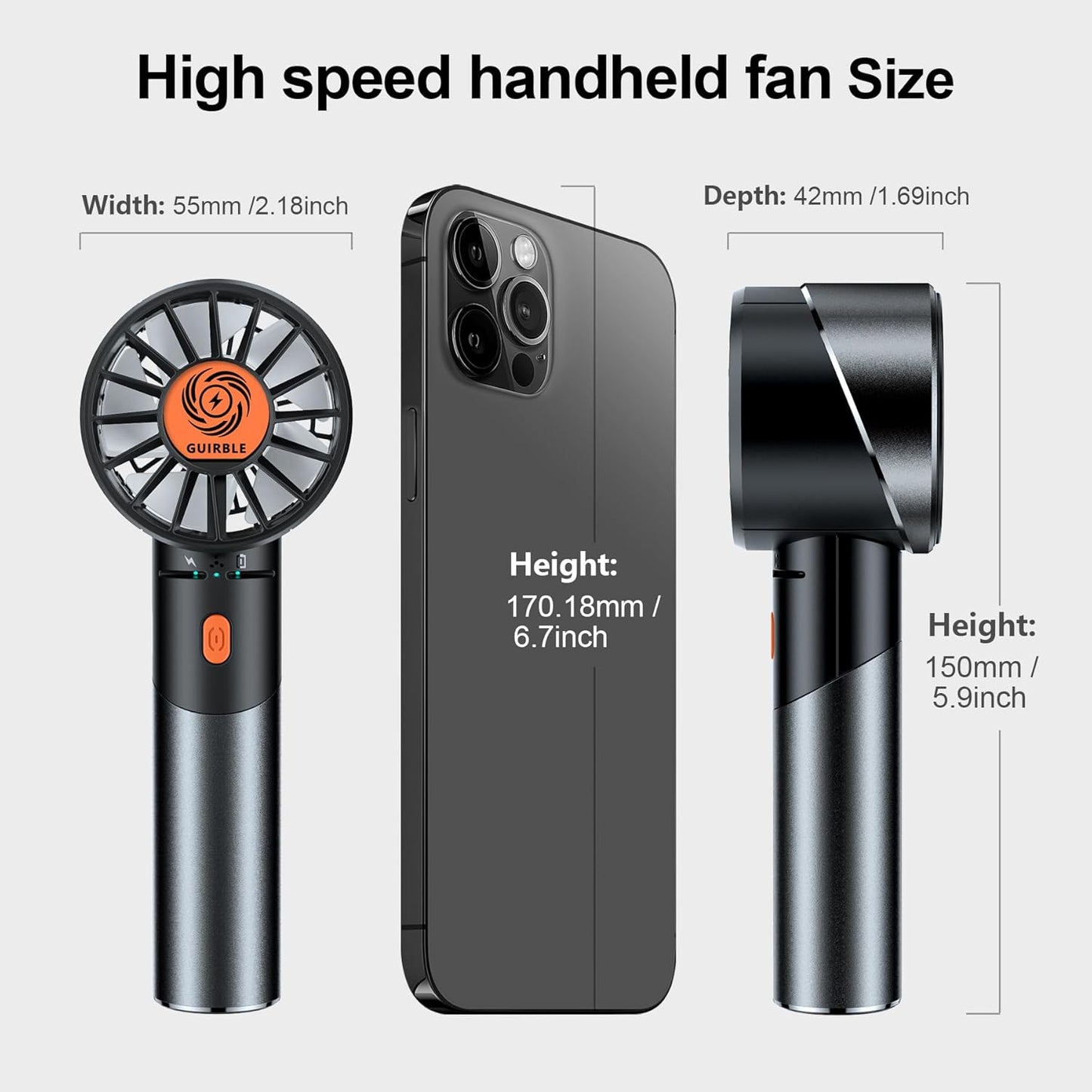 Skiennix Handheld Fan - Powerful Portable Turbo Fan | USB Rechargeable, 7000RPM, Black