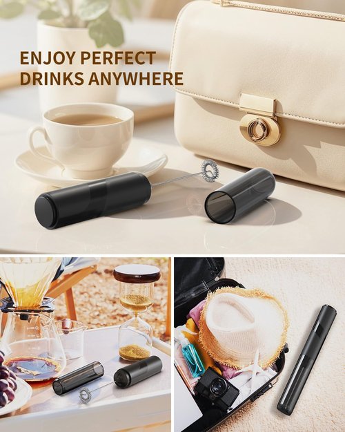 CIRCLE JOY Portable Milk Frother - Battery Operated Electric Coffee Mixer for Matcha & Lattes | Black