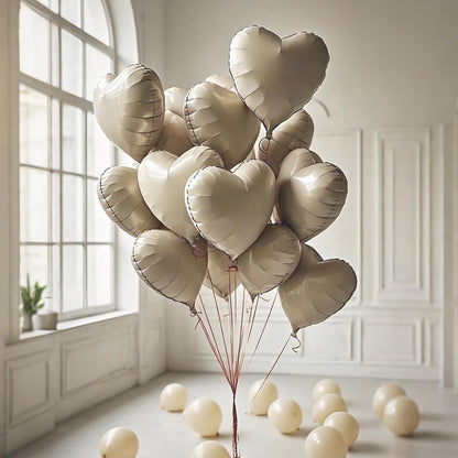Skiennix Cream Heart Balloons - 18 Inch White Foil Heart Balloons | 12PCS Romantic Party Decor