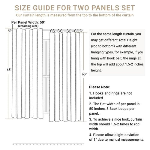 100% Blackout Shield 100% Polyester Blackout Curtains for Bedroom 63 Inches Long, Back Tab/Rod Pocket Living Room Drapes, Thermal Insulated Blackout Curtains 2 Panels Set, 50" W x 63" L, Bright White
