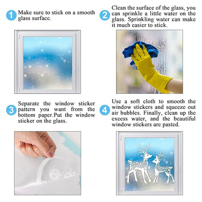 Winter Window Clings 6 Sheets Snowflake Reindeer Pine Decor - Reusable PVC Window Decals