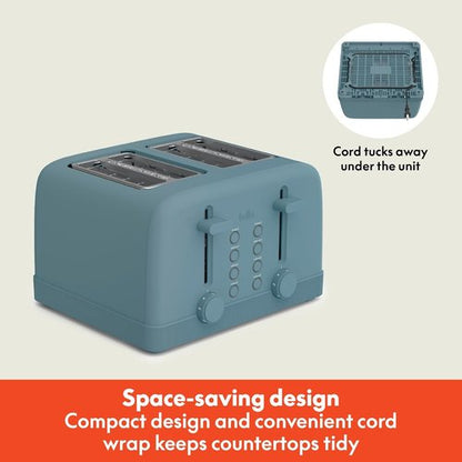 Bella 4 Slice Toaster - 6 Shade Settings, Reheat & Cancel Functions, Removable Crumb Tray, 900 Watt | Surf Color