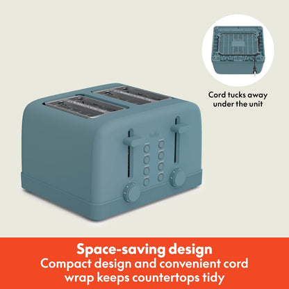 Bella 4-Slice Toaster - 6 Shade Settings with Reheat & Cancel Buttons | Removable Crumb Tray, 900W, Surf Color