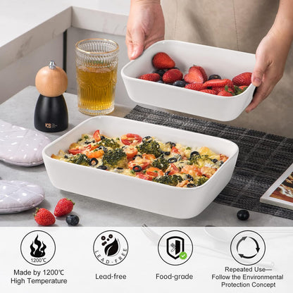 UNICASA Ceramic Oven Dishes - Set of 3 Rectangular Lasagne Dishes | Non-Stick Reactive Glaze, White
