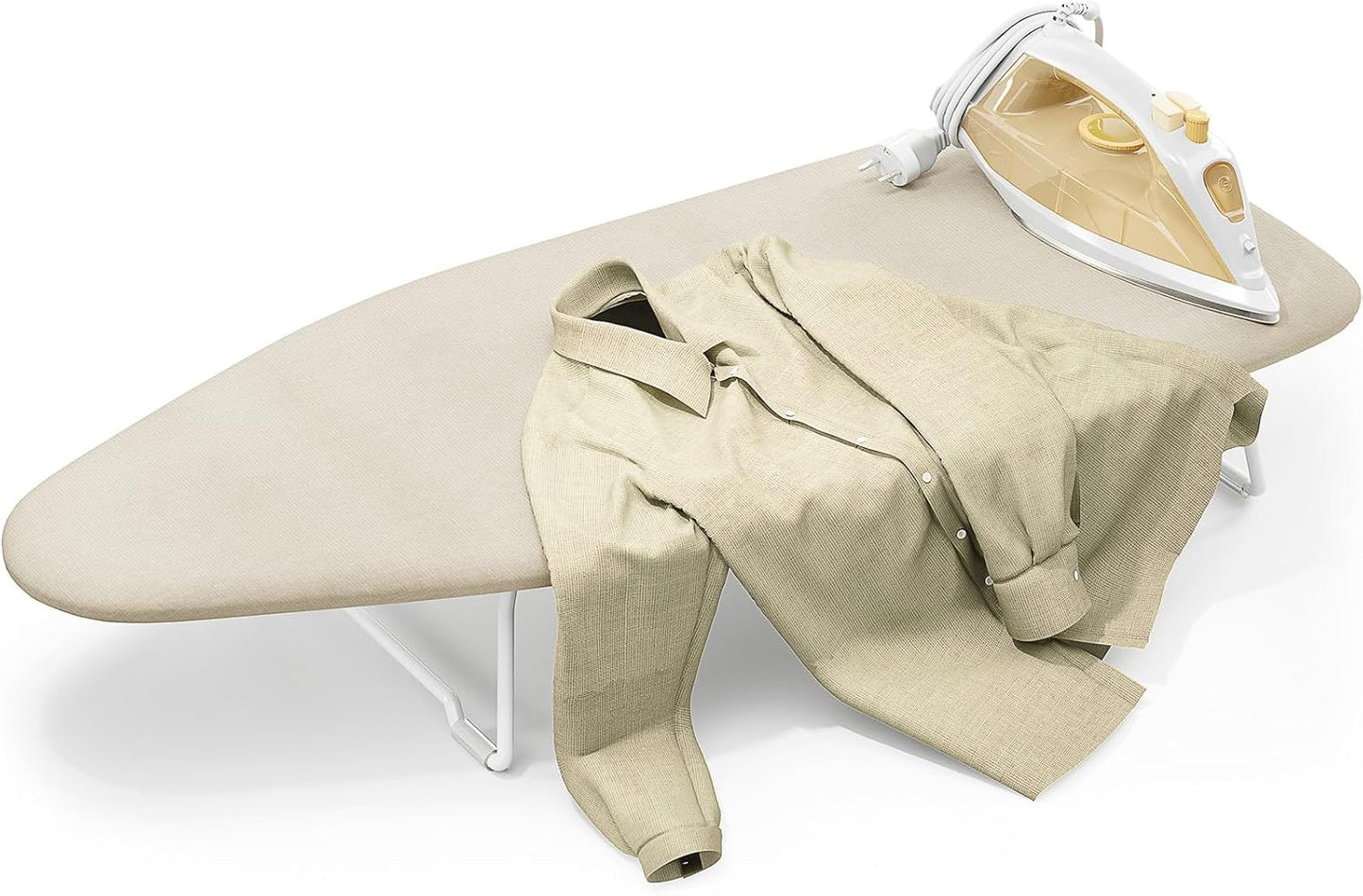Skiennix Compact Mini Ironing Board - Heat Resistant Cover & Metal Mesh Frame | 12x30 Inches, Cream White
