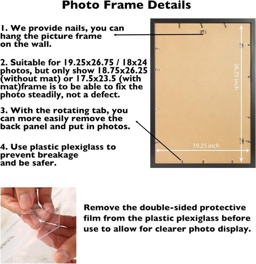 JCJMY Black Puzzle Frame - Display 18x24 with Mat or 19.25x26.75 Without - Wall Hanging Picture Frame