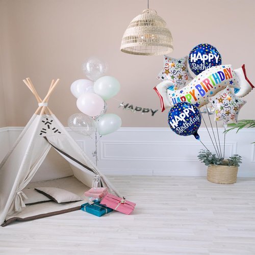 Colorful Birthday Decoration Set - Happy Birthday Banner & Mylar Foil Balloons | 5PCS
