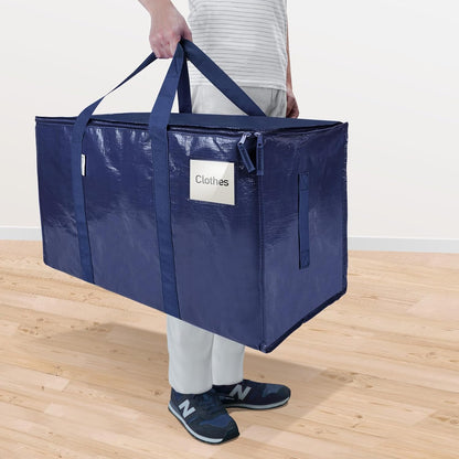 TICONN Extra Large Heavy-Duty Moving Bags - Durable Zippered Storage Bags with Handles | 6 Pack, Navy