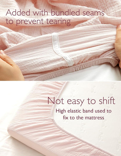 Momcozy Fitted Crib Sheets - Soft Breathable Natural Cotton, 2 Pack, 52"x28", Beige & Blush