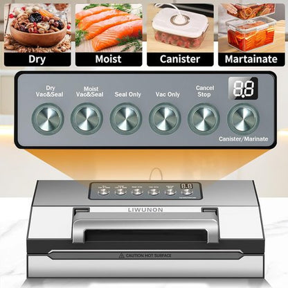 LIWUNON Commercial Food Vacuum Sealer - Upgraded Precision with Double Heat Seal & Built-in Cutter | 2 Bag Rolls Included