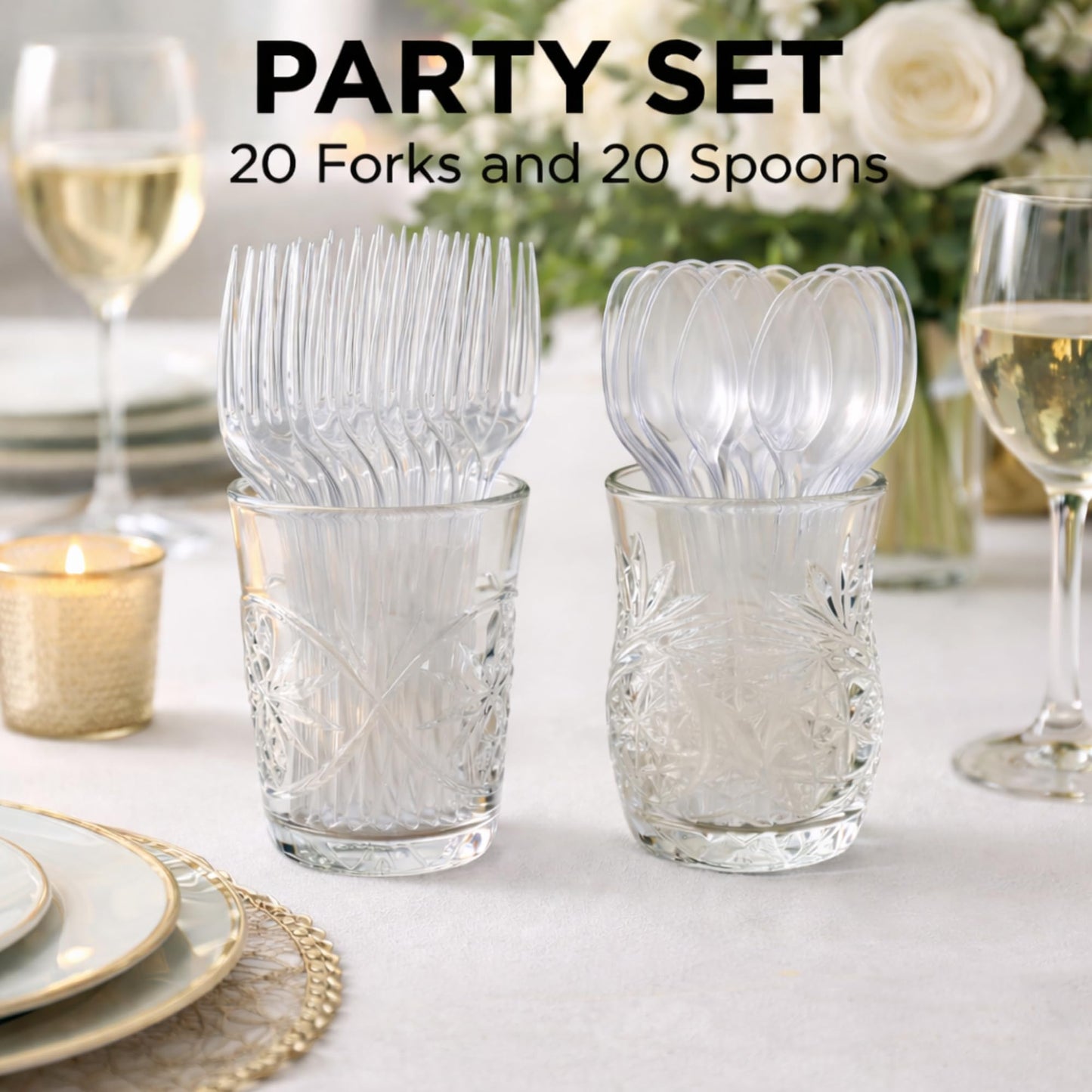 Plastic Silverware Forks Spoons Set – Heavy Duty Disposable Cutlery Utensils for Parties, Events, Catering, Weddings, Takeout, Dining, Picnics, Celebrations, Daily Meals 20+20 count