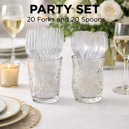Plastic Silverware Forks Spoons Set – Heavy Duty Disposable Cutlery Utensils for Parties, Events, Catering, Weddings, Takeout, Dining, Picnics, Celebrations, Daily Meals 20+20 count