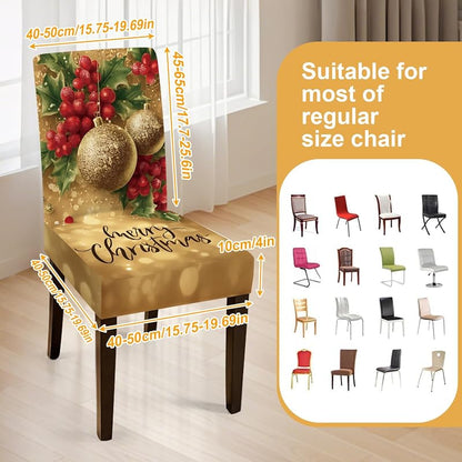 Chair Covers Set of 6 - Stretchable Dining Room Slipcovers with Elastic Band, Washable, Gold Merry Christmas (Variation: Gold - Merry Christmas+6)
