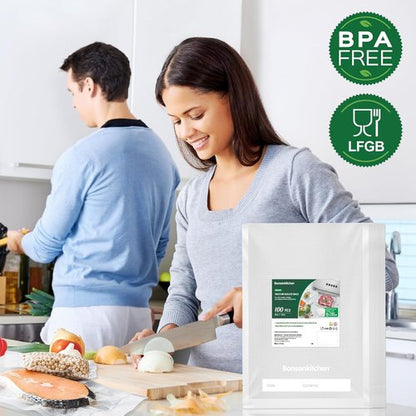 Bonsenkitchen Precut Vacuum Bags - Commercial Grade 100 Quart | BPA-Free, Thick Embossed 8" x 12" for Food Storage & Sous Vide Cooking