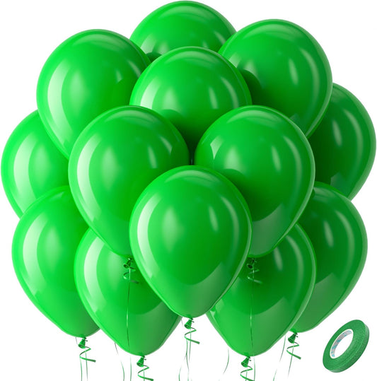 Bezente Green Balloons - 100 Pack 12-Inch Round Latex Helium Balloons for Jungle Themed Parties