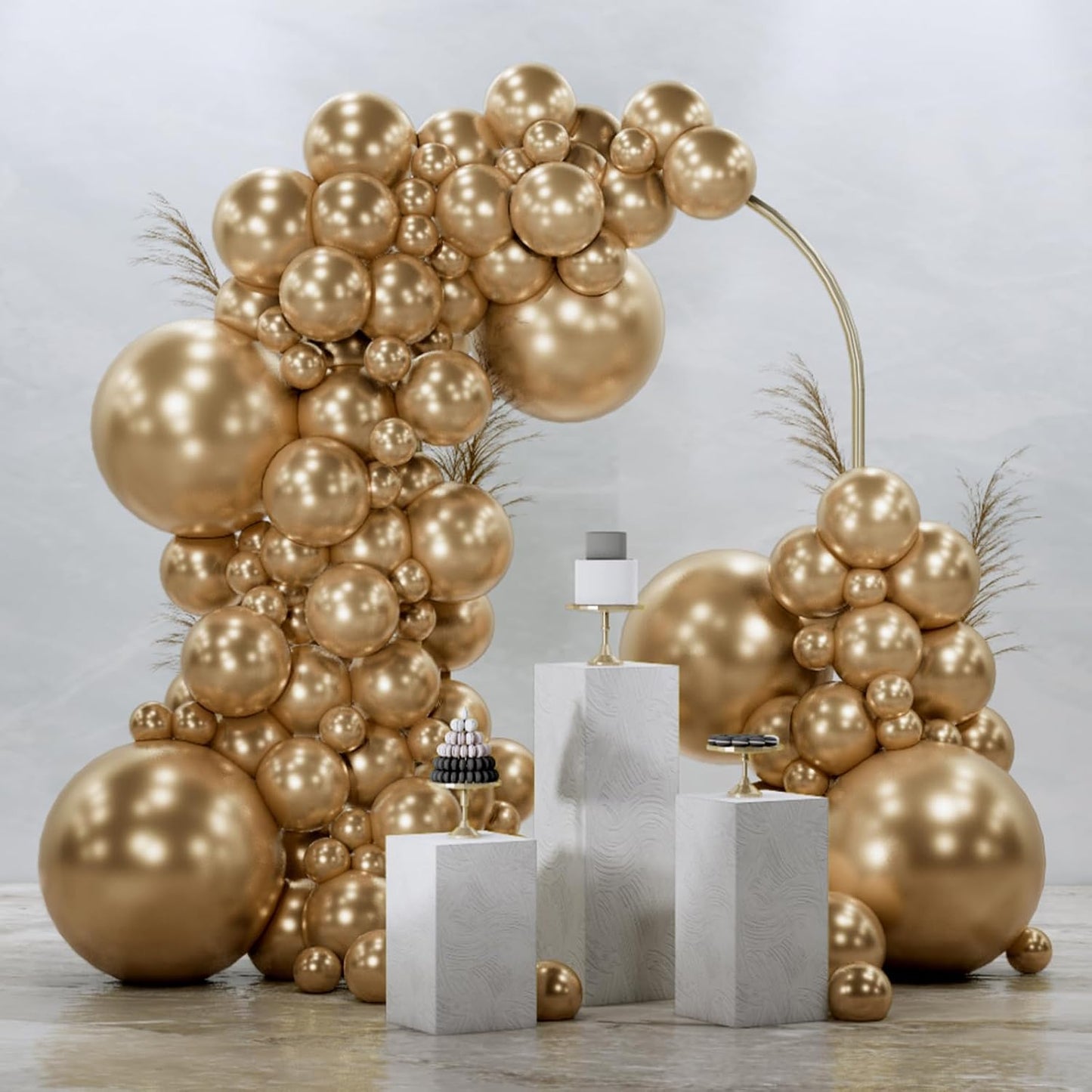 PartyWoo Metallic Gold Balloons - 145-Piece Chrome Balloon Arch Kit for Birthday & Wedding Decor | 5-18 Inch Sizes