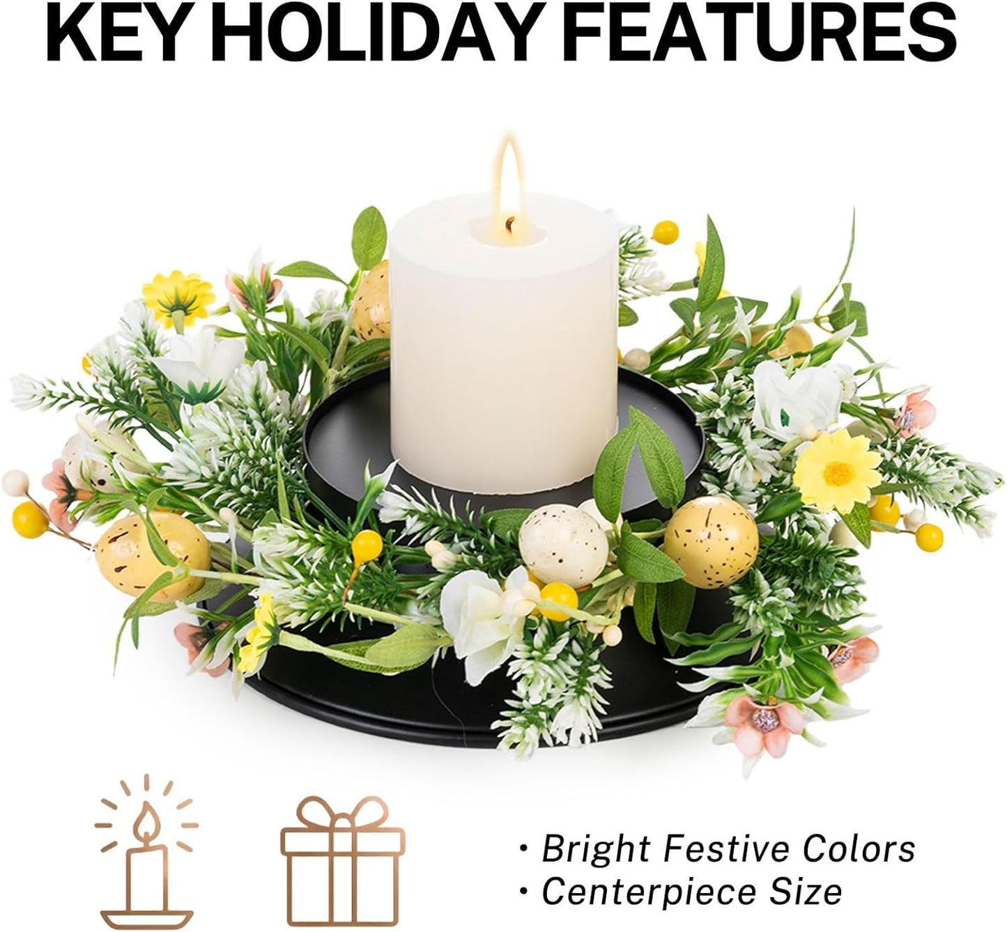 MOYEE Candle Holder Centerpiece - Black Metal Design with Artificial Flowers | 14-Inch Versatile Table Decor