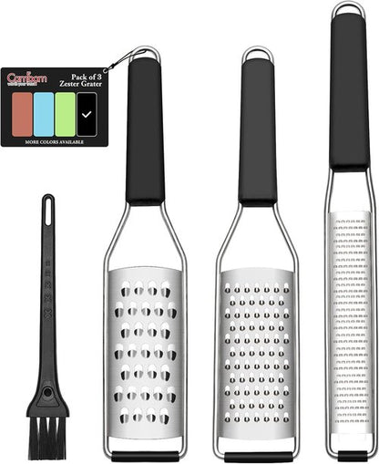Cambom Lemon Zester Grater Set - Heavy Duty Kitchen Tool for Cheese, Ginger, Garlic & More | Stainless Steel, Black