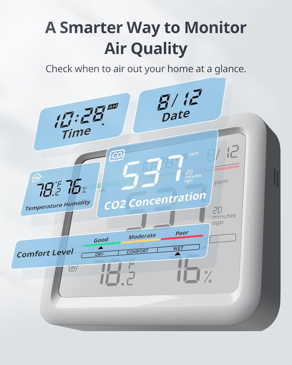 SwitchBot CO2 Detector - Portable Indoor Air Quality Monitor for CO2, Temperature & Humidity