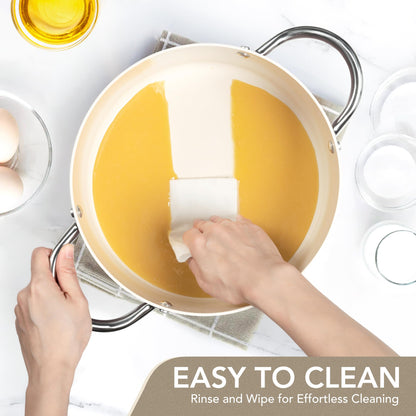 MICHELANGELO Stock Pot with Lid, Nonstick Cooking Pot, 5 Quart Soup Pot with Lid, Non Stick Pot with Stainless Steel Handle, Induction Compatible, Cream