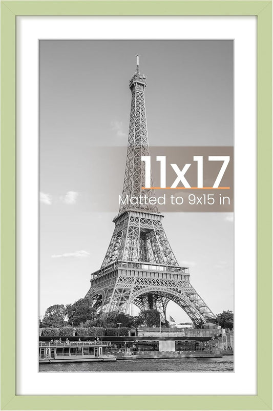 Upsimples 11x17 Picture Frame - Versatile Display for 9x15 Photos with Mat or 11x17 Without - Green, 1 Pack