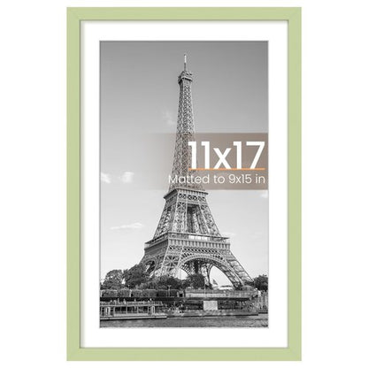 upsimples 11x17 Picture Frame, Display Pictures 9x15 with Mat or 11 x 17 Without, Wall Hanging Poster Frames, Green, 1 Pack