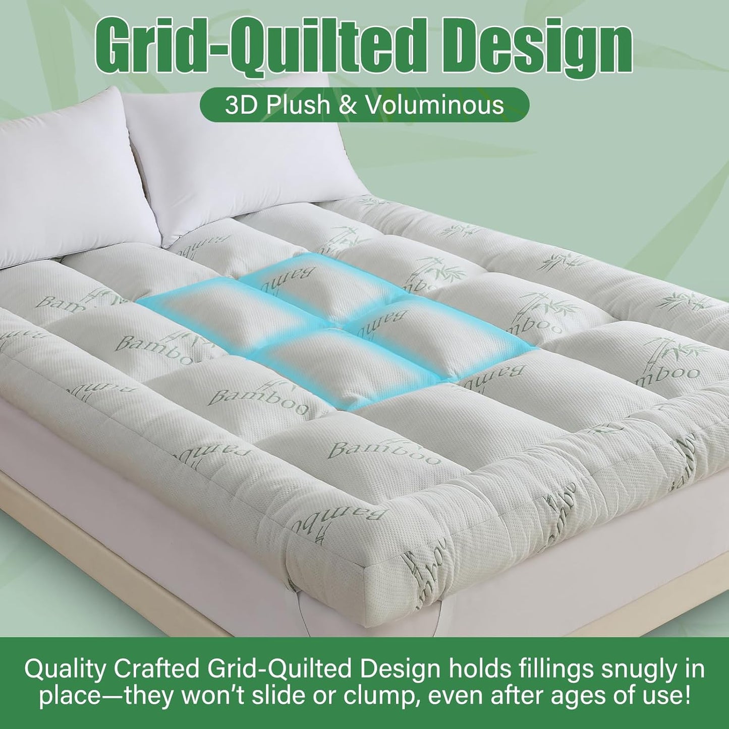 WhatsBedding 5-Inch Memory Foam Mattress Topper - Soft Bamboo Viscose, Breathable Comfort | Queen Size 80x60in