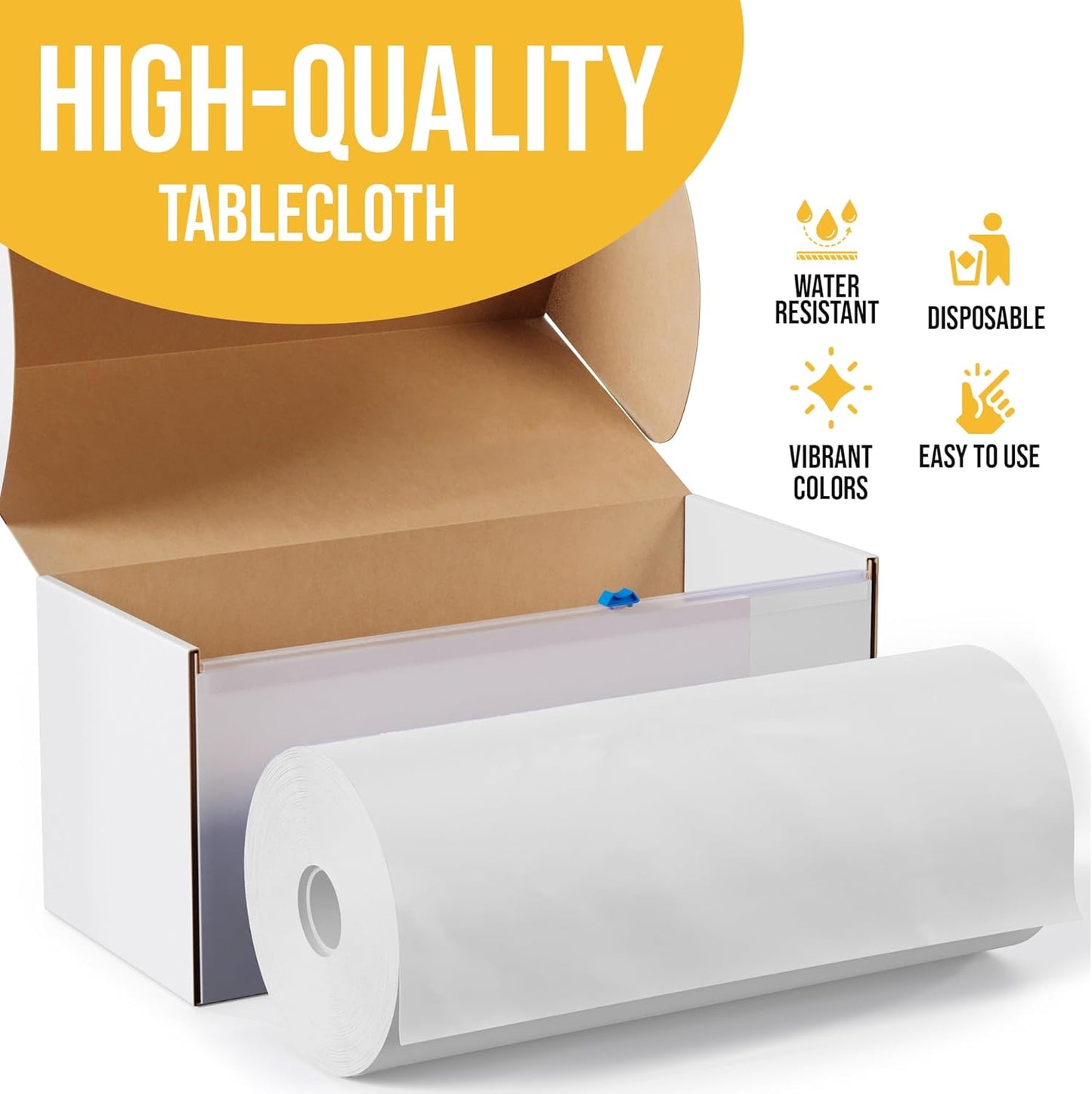 Party Solids White Plastic Table Cover Roll - 54 Inch x 300 Feet with Slide Cutter for Easy Use