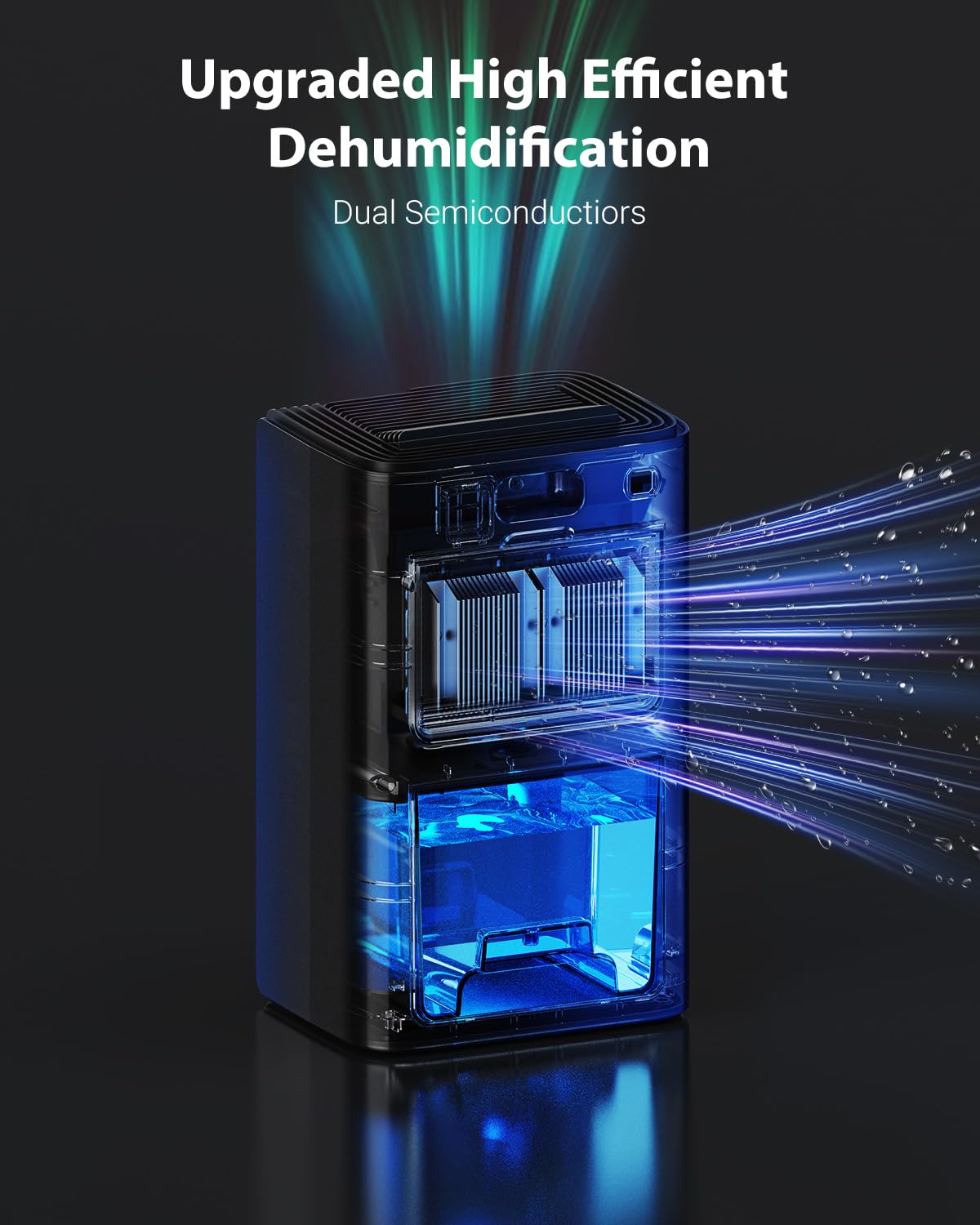 UBBO 95oz Dehumidifiers for Home, 1000 Sq.Ft Dehumidifier with Drain Hose - Auto Shut Off, Timer, Sleep Mode & Drain Hose - 7 Color Light for Bedroom, Bathroom, RV - Black