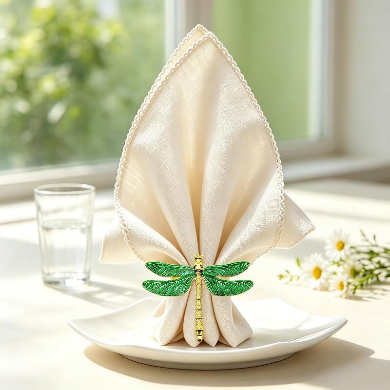 Dragonfly Napkin Rings Set of 6 - Gold Tone Napkin Holders for Fall & Holiday Tables